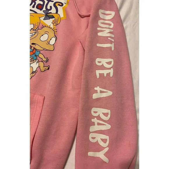 NICKELODEON RUGRATS DONT BE A BABY HOODIE UNISEX MEN WOMEN SIZE SMALL. HAS STAIN - Picture 3 of 13